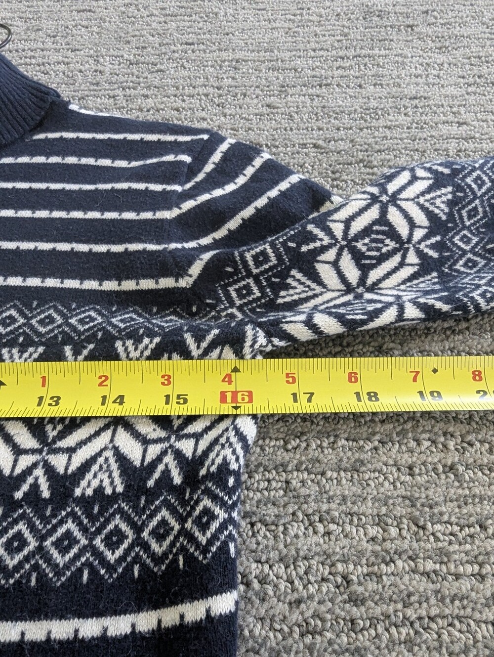 L.L. Bean Nordic Fair Isle Cotton Cashmere Navy Turtleneck Sweater - Picture 6 of 9